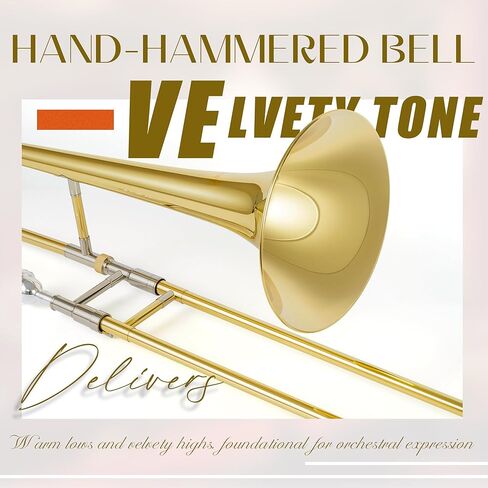 AKLOT Classic Bb Tenor Trombone: Entry-Level B Flat Brass Instruments with Hand-Hammered Bell, Anti-Tarnish Gold Lacquer Finish, Ideal for Beginner, Includes Hard Case, Mouthpiece, Gloves, Cloth in Kuwait