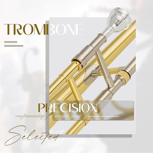 AKLOT Classic Bb Tenor Trombone: Entry-Level B Flat Brass Instruments with Hand-Hammered Bell, Anti-Tarnish Gold Lacquer Finish, Ideal for Beginner, Includes Hard Case, Mouthpiece, Gloves, Cloth in Kuwait