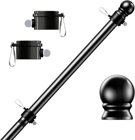 عمود العلم الفكتري للمجموعة ، تشابك حرة الغزل من الفولاذ المقاوم للصدأ سارية العلم ل 3 × 5 مروحة الرياضة في الهواء الطلق للمنزل الخارجي (الأسود ، 6 أقدام ، بدون قوس) in Kuwait