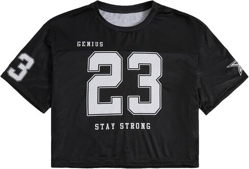 Men's Number Letter Graphic Oversized Jersey Shirt Crew Neck Short Sleeve Crop Tee Tops in Saudi Arabia