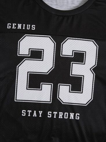 Men's Number Letter Graphic Oversized Jersey Shirt Crew Neck Short Sleeve Crop Tee Tops in Saudi Arabia