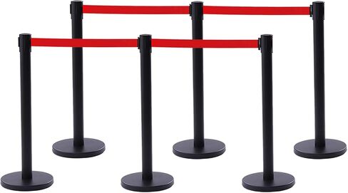 6Pcs Stanchions, Crowd Control Barriers with 6.5' Retractable Belt, Stainless Steel Stanchion Posts Queue Line Pole, 35" Height, Easy Connect Assemble in Saudi Arabia