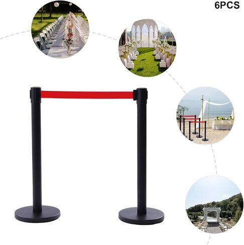 6Pcs Stanchions, Crowd Control Barriers with 6.5' Retractable Belt, Stainless Steel Stanchion Posts Queue Line Pole, 35" Height, Easy Connect Assemble in Saudi Arabia