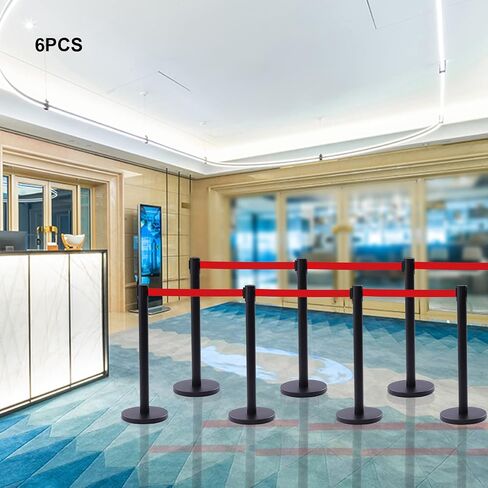 6Pcs Stanchions, Crowd Control Barriers with 6.5' Retractable Belt, Stainless Steel Stanchion Posts Queue Line Pole, 35" Height, Easy Connect Assemble in Saudi Arabia