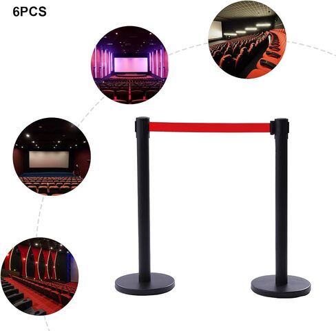 6Pcs Stanchions, Crowd Control Barriers with 6.5' Retractable Belt, Stainless Steel Stanchion Posts Queue Line Pole, 35" Height, Easy Connect Assemble in Saudi Arabia