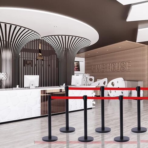 6Pcs Stanchions, Crowd Control Barriers with 6.5' Retractable Belt, Stainless Steel Stanchion Posts Queue Line Pole, 35" Height, Easy Connect Assemble in Saudi Arabia