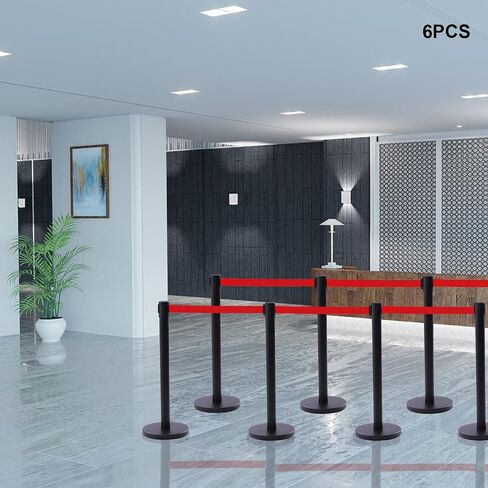 6Pcs Stanchions, Crowd Control Barriers with 6.5' Retractable Belt, Stainless Steel Stanchion Posts Queue Line Pole, 35" Height, Easy Connect Assemble in Saudi Arabia