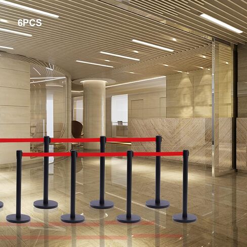 6Pcs Stanchions, Crowd Control Barriers with 6.5' Retractable Belt, Stainless Steel Stanchion Posts Queue Line Pole, 35" Height, Easy Connect Assemble in Saudi Arabia