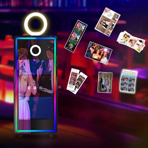 VANYA 65 inch Magic Mirror Photo Booth Machine with Camera and Printer Included, 43 inch Touch Screen Selfie Mirror Photobooth Portable, for Party Wedding Event, (Photo Booth Black+Priner+Camera) in Kuwait