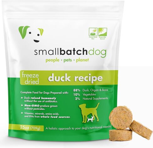 Smallbatch Pets نظام غذائي خام ممتاز مجفف بالتجميد للكلاب، وصفة البط، 14 أونصة، صنع في الولايات المتحدة الأمريكية، منتجات عضوية، لحم مرفوع بطريقة إنسانية، فطائر مرطّبة ومقدمة، بروتين مصدر واحد، صحي in Kuwait