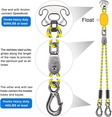 SELEWARE Self-Centering Boat Tow Harness for Tubing, Stainless Steel Quick Connector, Heavy Duty Floating Tow Rope for 1-4 Riders, Wakeboarding & Jet Ski in Saudi Arabia