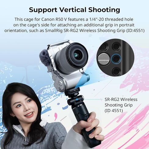 SmallRig R50 V Camera Cage for Canon R50V, Built-in Ergonomic Silicone Grip, QR Plate for Arca, 1/4"-20 Threaded Hole, 3/8"-16 Holes for ARRI, Cold Shoe, QD Sockets, Vertical Shooting(Black)-5427 in Saudi Arabia