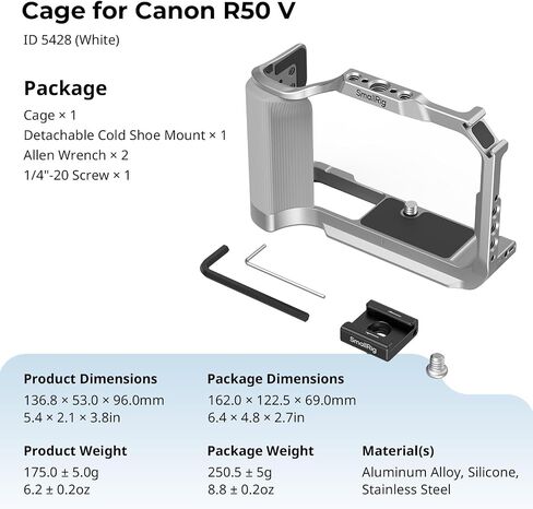 SmallRig R50 V Camera Cage for Canon R50V, Built-in Ergonomic Silicone Grip, QR Plate for Arca, 1/4"-20 Threaded Hole, 3/8"-16 Holes for ARRI, Cold Shoe, QD Sockets, Vertical Shooting(Black)-5427 in Saudi Arabia