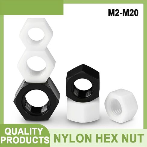 5-100pcs M2-M20 White or Black Nylon Hex Nut Hexagon Plastic Nuts Metric Thread Suit for Screws Bolts(Black,M6 (100pcs)) in Saudi Arabia