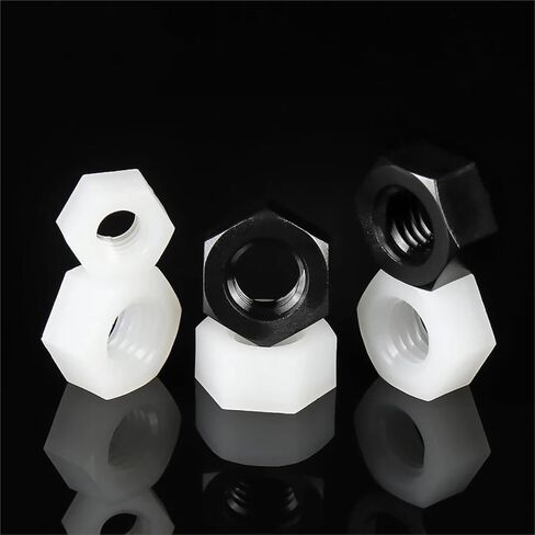 10/50Pcs M2-M20 Black/White Nylon Hex Nut Hexagon Plastic Nuts(H,M2-(50PCS)) in Saudi Arabia