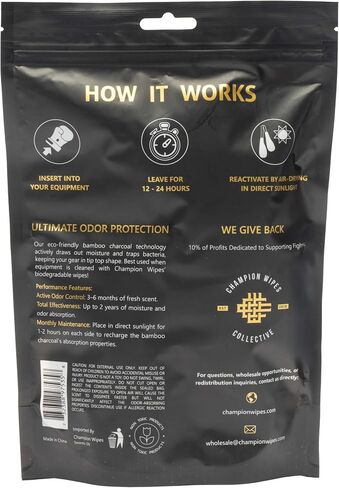 Deodorizer & Odor Absorbing Inserts for Boxing Gloves and All Sports Equipment, Bamboo Charcoal Absorption, Easy Pull Dual-Pouch Design in Saudi Arabia