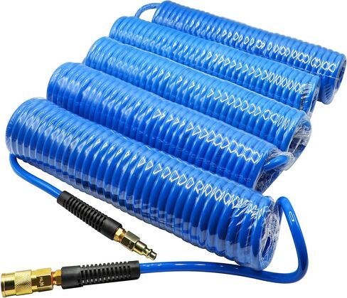 YOTOO 5 Pack Polyurethane Recoil Air Hose, Air Compressor Hose 1/4" Inner Diameter by 25' Long with Bend Restrictor, 1/4" Industrial Quick Coupler and Plug, Red in Saudi Arabia