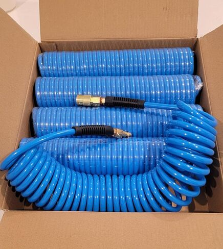 YOTOO 5 Pack Polyurethane Recoil Air Hose, Air Compressor Hose 1/4" Inner Diameter by 25' Long with Bend Restrictor, 1/4" Industrial Quick Coupler and Plug, Red in Saudi Arabia