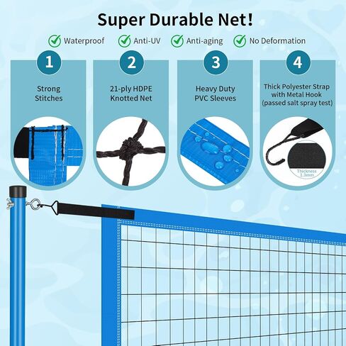 Pool Volleyball Net Set for Inground/Above Ground Pools with Sand-Filled Weighted Base, 15-27ft Adjustable Anti-Sagging Net, 2 Volleyballs & Pump, Carry Bag in Kuwait