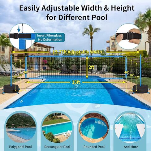Pool Volleyball Net Set for Inground/Above Ground Pools with Sand-Filled Weighted Base, 15-27ft Adjustable Anti-Sagging Net, 2 Volleyballs & Pump, Carry Bag in Kuwait