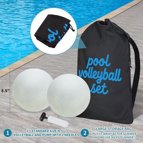Pool Volleyball Net Set for Inground/Above Ground Pools with Sand-Filled Weighted Base, 15-27ft Adjustable Anti-Sagging Net, 2 Volleyballs & Pump, Carry Bag in Kuwait