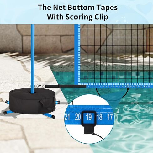 Pool Volleyball Net Set for Inground/Above Ground Pools with Sand-Filled Weighted Base, 15-27ft Adjustable Anti-Sagging Net, 2 Volleyballs & Pump, Carry Bag in Kuwait
