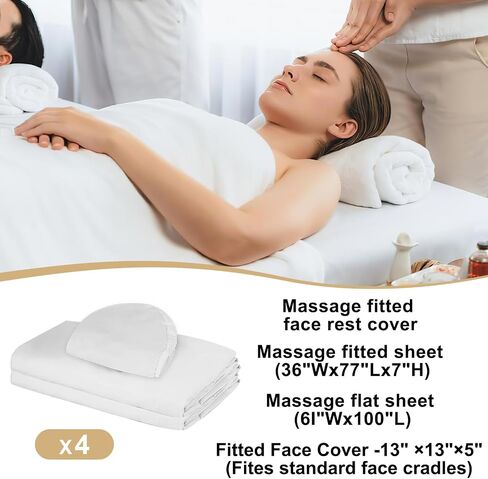 4 Sets Premium Microfiber Massage Table Sheets Set 3 Piece Set Includes Massage Table Cover Fitted Sheet and Fitted Face Rest Cover, White in Saudi Arabia