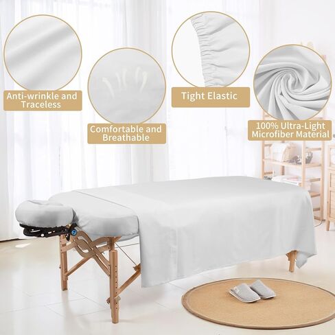 4 Sets Premium Microfiber Massage Table Sheets Set 3 Piece Set Includes Massage Table Cover Fitted Sheet and Fitted Face Rest Cover, White in Saudi Arabia