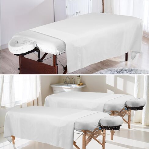 4 Sets Premium Microfiber Massage Table Sheets Set 3 Piece Set Includes Massage Table Cover Fitted Sheet and Fitted Face Rest Cover, White in Saudi Arabia