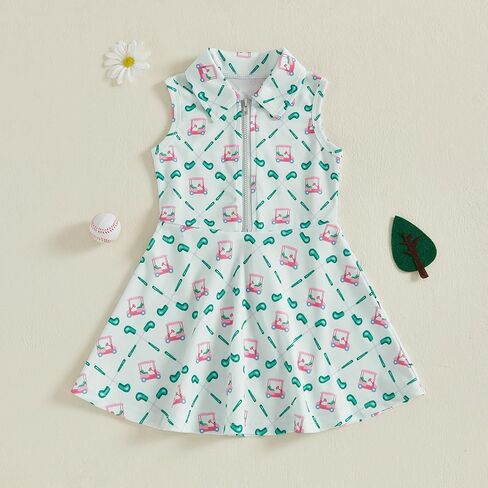 Toddler Baby Girl Golf Outfit Dress Sleeveless Golf Car Polo Dresses Casual A-Line Dress Zip Up Sprots Summer Dresses in Saudi Arabia