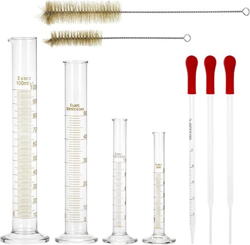 Qwork Borosilecate Glass Measuring Set ، الزجاج مع حافة عريضة وترنز مدبب ، يشمل 4 أحجام (5 مل ، 10 مل ، 50 مل ، 100 مل) ، فرش التنظيف والقطرات in Saudi Arabia