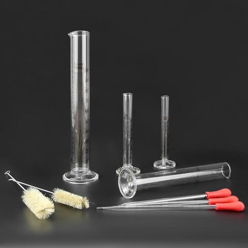 Qwork Borosilecate Glass Measuring Set ، الزجاج مع حافة عريضة وترنز مدبب ، يشمل 4 أحجام (5 مل ، 10 مل ، 50 مل ، 100 مل) ، فرش التنظيف والقطرات in Saudi Arabia