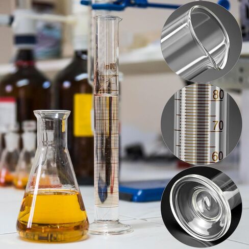 Qwork Borosilecate Glass Measuring Set ، الزجاج مع حافة عريضة وترنز مدبب ، يشمل 4 أحجام (5 مل ، 10 مل ، 50 مل ، 100 مل) ، فرش التنظيف والقطرات in Saudi Arabia