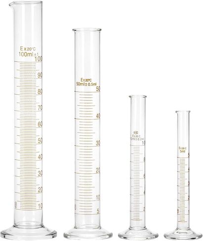 Qwork Borosilecate Glass Measuring Set ، الزجاج مع حافة عريضة وترنز مدبب ، يشمل 4 أحجام (5 مل ، 10 مل ، 50 مل ، 100 مل) ، فرش التنظيف والقطرات in Saudi Arabia