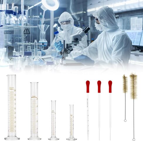Qwork Borosilecate Glass Measuring Set ، الزجاج مع حافة عريضة وترنز مدبب ، يشمل 4 أحجام (5 مل ، 10 مل ، 50 مل ، 100 مل) ، فرش التنظيف والقطرات in Saudi Arabia