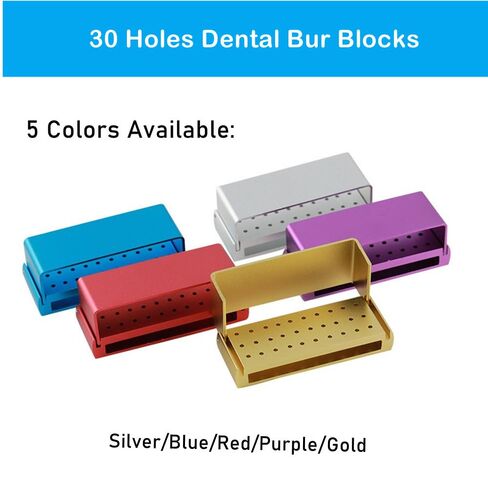 30 Holes Dental Bur Blocks Autoclavable Disinfection Diamond Burs Drill High Speed Block Aluminum Opening Box Dentist Tool (Silver+Blue) in Kuwait