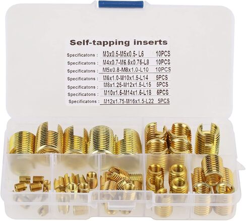 50Pcs Self Tapping Thread Insert, M3 M4 M5 M6 M8 M10 M12 Steel Thread Repair Kit with Storage Case Tapping Thread Slotted for Metal Plastic Wood in Saudi Arabia