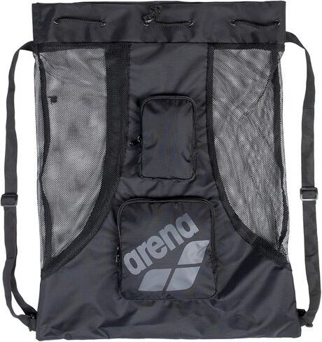ARENA All Set Swim Sack Mesh Bag Pool Beach Gear Drawstring Satchel for Swim Accessories Quick Dry Polyester Equipment Tote for Swim Team Practice, Black, 40 Liters in Saudi Arabia