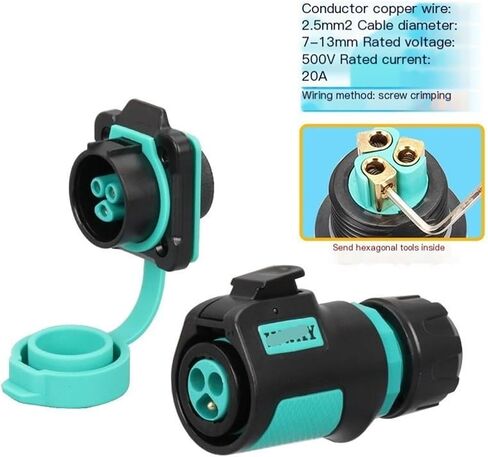 K20 waterproof aviation and socket 2-3-4 core 5-7-9P pin outdoor power quick connector(5 core plug B5 square socket 12A250V) in Saudi Arabia