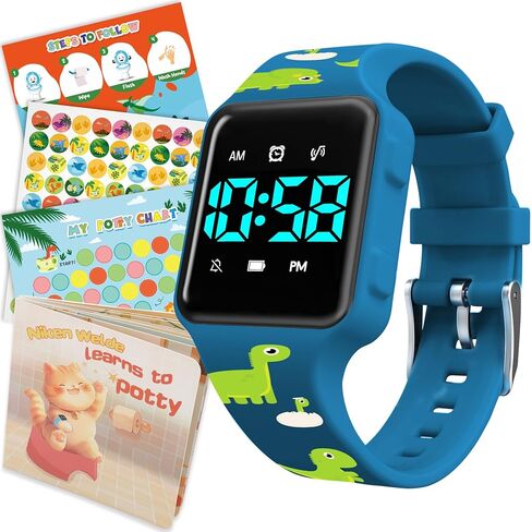 Toddler Potty Training Watch Set, Music Vibration Alarm Book/Chart Ages 2-6 | Potty Training Watch Set Includes Countdown Watch, Fun Board Book, Progress Chart and Reward Stickers for Toilet Training in Saudi Arabia