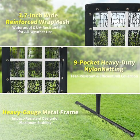 9 Hole Baseball Pitching Net with Strike Zone, Portable Pitching Pocket Net for Softball Train, Adjustable Height Baseball Softball Net with Carry Bag for Hitting and Pitching in Saudi Arabia