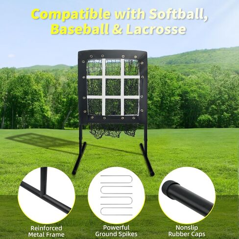 9 Hole Baseball Pitching Net with Strike Zone, Portable Pitching Pocket Net for Softball Train, Adjustable Height Baseball Softball Net with Carry Bag for Hitting and Pitching in Saudi Arabia