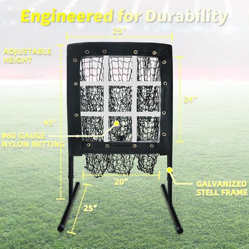 9 Hole Baseball Pitching Net with Strike Zone, Portable Pitching Pocket Net for Softball Train, Adjustable Height Baseball Softball Net with Carry Bag for Hitting and Pitching in Saudi Arabia