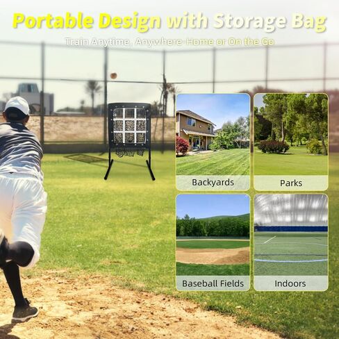 9 Hole Baseball Pitching Net with Strike Zone, Portable Pitching Pocket Net for Softball Train, Adjustable Height Baseball Softball Net with Carry Bag for Hitting and Pitching in Saudi Arabia