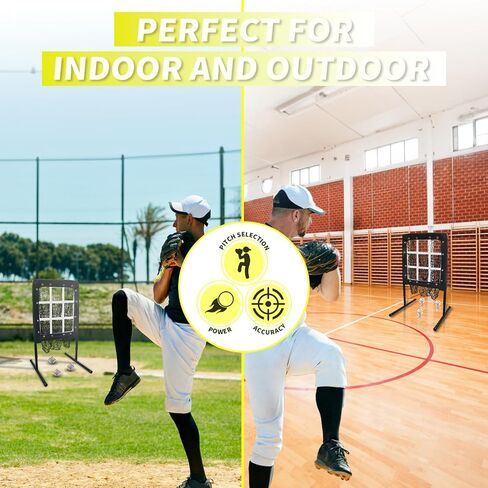 9 Hole Baseball Pitching Net with Strike Zone, Portable Pitching Pocket Net for Softball Train, Adjustable Height Baseball Softball Net with Carry Bag for Hitting and Pitching in Saudi Arabia