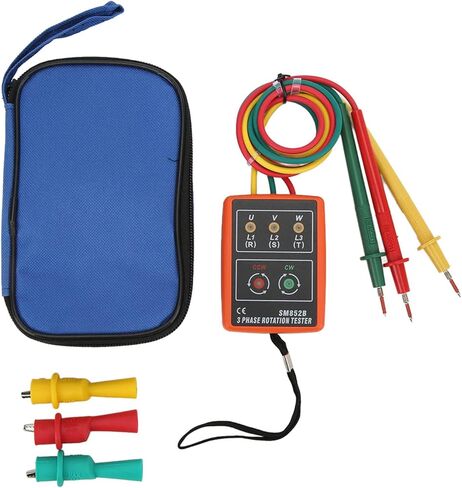 EVGATSAUTO SM852B 3 Phase Rotation Tester, Digital 3 Phase Rotation Meter Portable and Wide Range for Electricity Testing, Efficient AC 60~600V Measurable Frequency Range: 20Hz~400Hz, for in Saudi Arabia