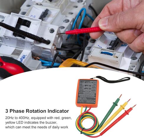 EVGATSAUTO SM852B 3 Phase Rotation Tester, Digital 3 Phase Rotation Meter Portable and Wide Range for Electricity Testing, Efficient AC 60~600V Measurable Frequency Range: 20Hz~400Hz, for in Saudi Arabia