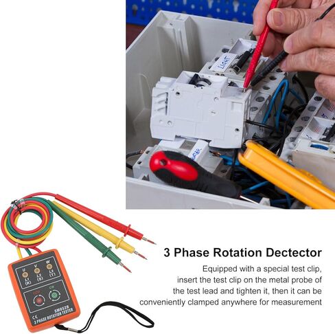 EVGATSAUTO SM852B 3 Phase Rotation Tester, Digital 3 Phase Rotation Meter Portable and Wide Range for Electricity Testing, Efficient AC 60~600V Measurable Frequency Range: 20Hz~400Hz, for in Saudi Arabia