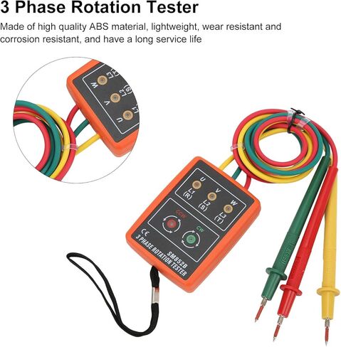 EVGATSAUTO SM852B 3 Phase Rotation Tester, Digital 3 Phase Rotation Meter Portable and Wide Range for Electricity Testing, Efficient AC 60~600V Measurable Frequency Range: 20Hz~400Hz, for in Saudi Arabia