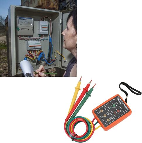 EVGATSAUTO SM852B 3 Phase Rotation Tester, Digital 3 Phase Rotation Meter Portable and Wide Range for Electricity Testing, Efficient AC 60~600V Measurable Frequency Range: 20Hz~400Hz, for in Saudi Arabia